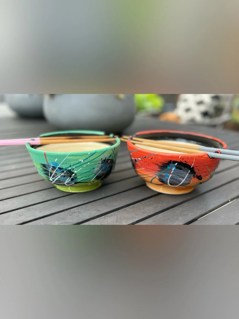 Handmade Ramen Bowl Set — Teal & Red, Artist Signe
